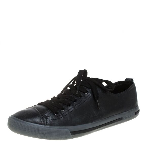 Prada Sports Black Leather Lace Up Sneakers Size 41 - Picture 1 of 4